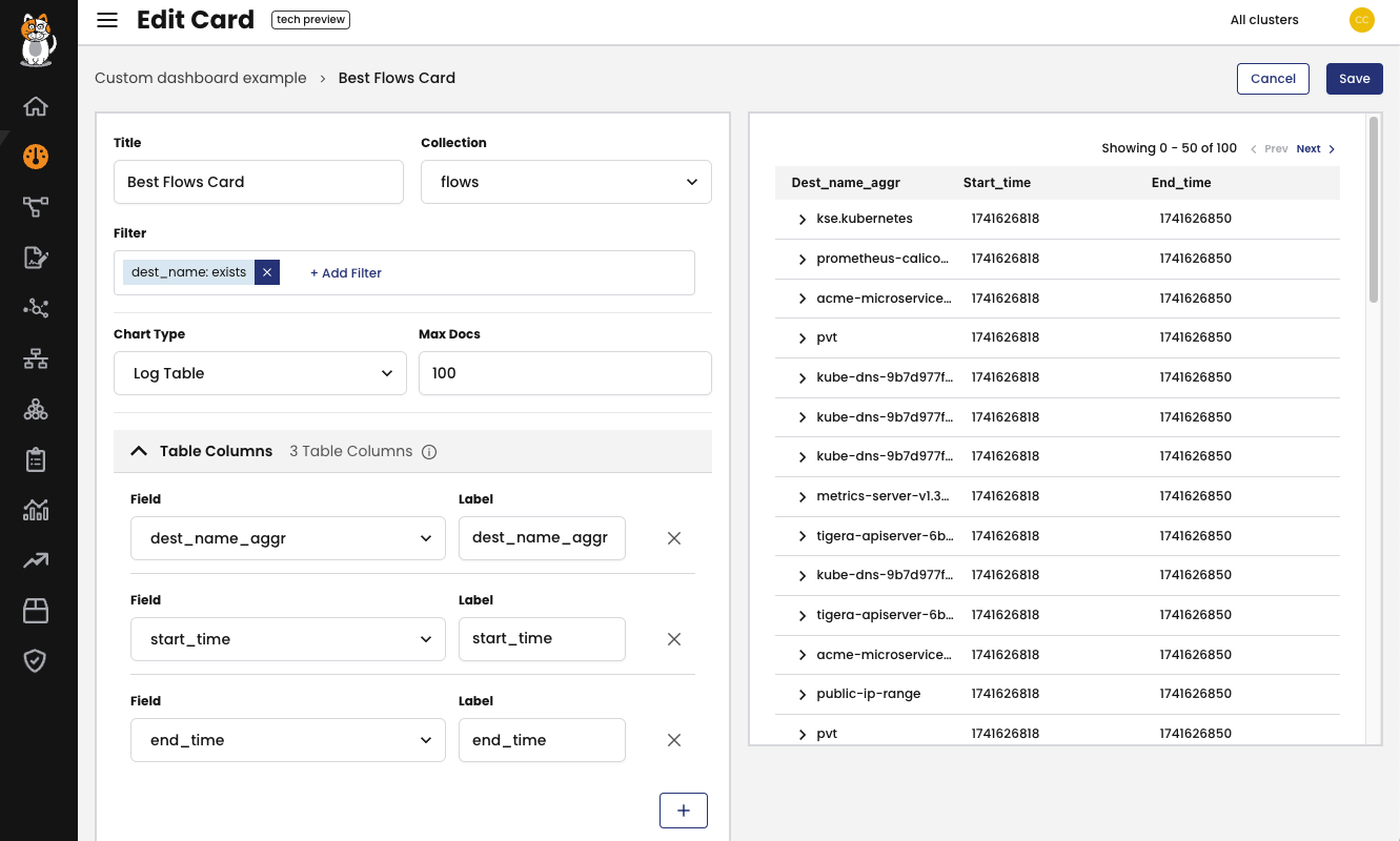 Screenshot of Calico Cloud web console with view of edit card page.